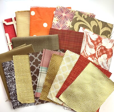 Fall Fabric Scrap Bundle; Designer Samples; Upholstery, Silk, Cotton fabric fodder for Crafts, Sewing, Scrapbooking - image3